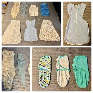 Bundle of TEN Baby Swaddles, Sleep Sacks, Wearable Blankets, Nightgowns- 0-6 Mos